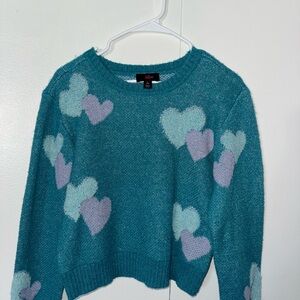 Teal Heart Pattern Sweater